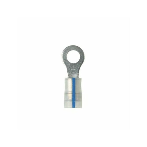 Ring Terminal, 1/4 in Stud Size, 14 AWG, 600 V, Kynar Insulated, Blue, 100 PK